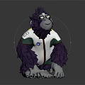 Anthropomorphic Gorilla Character With Purple Fur Wearing Glasses And White Coat With Yellow Green Accents