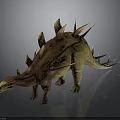 3D Stegosaurus With Brown Yellow Body Back Plates Tail Spikes Standing On Gray Background