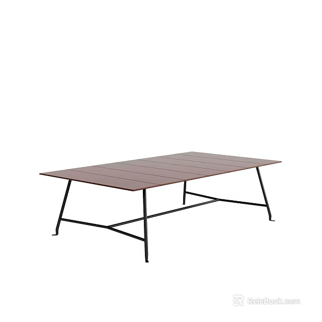 Modern Minimalist Dining Table With Brown Tabletop And Black Metal Frame 3d model