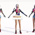 Game Movie Character Pink White Hair Black Top Blue Denim Shorts Mechanical Armor Red Heels
