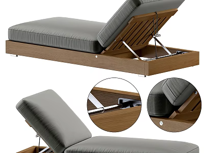Modern Lounge Chair With Wooden Frame Gray Cushion And Adjustable Backrest 3d model