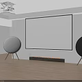 Modern Projection Monitoring Setup With Large Screen Projector Speakers And Flame Effect Fireplace