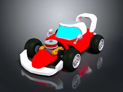 Red Playful Toy Car With White Seat Blue Windshield And Black Wheels 3d model