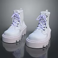 Stylish White High Top Platform Boots With Purple Laces And Thick Sole
