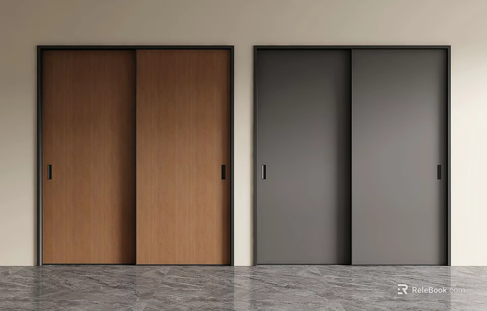 Modern Wooden and Gray Sliding Doors with Sleek Design for Interior Spaces 3d model 