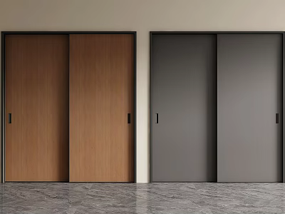 Modern Wooden and Gray Sliding Doors with Sleek Design for Interior Spaces 3d model