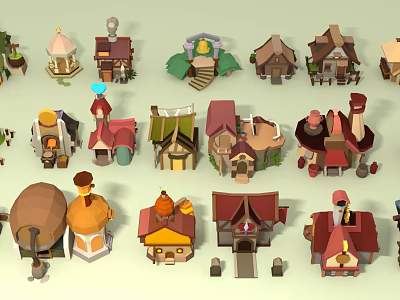 Colorful Cartoon Scene With Various Small Houses And Cute Roof Designs 3d model