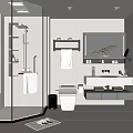 Modern Bathroom Interior Design With Glass Partition Shower Area Vanity Mirror And Green Plant