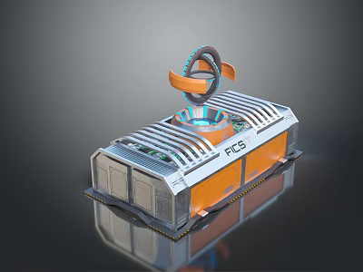 Futuristic ACS Logo Installation With Orange Silver Structure And Top Ring Design 3d model