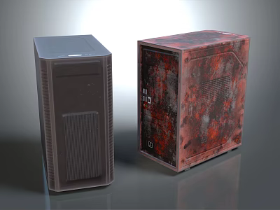 Two Different Design Computer Cases For Electronic Devices With Dark Gray And Red Textured Finish 3d model