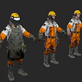 Men Wearing Yellow Hard Hats Orange White Work Uniforms And Protective Gear In Different Poses