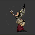 Elegant Mythical Female Angelic Figure With Golden Feathered Wings Spear And Red Cloak
