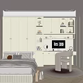 Cozy Tatami Bedroom Interior With Built-in Cabinets Bookshelves Desk Chair And Rug