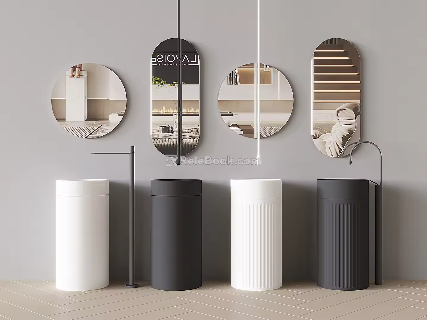 Modern wash basin wash basin combination vertical wash basin column type wash basin mirror faucet 3d model