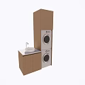 Stacked Washing Machines With Wooden Cabinets And Sink In Laundry Area