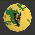Low Poly Game Character With Green Goggles Riding Donkey In Desert With Cacti And Stones
