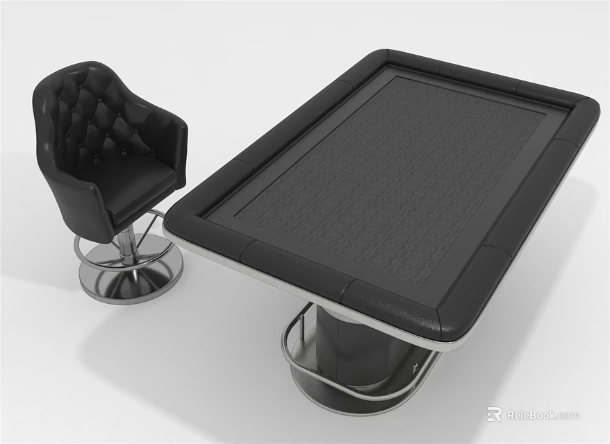 Modern Black Game Table With Padded Chair And Metal Base Structure Design 3d model 