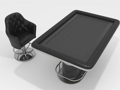 Modern Black Game Table With Padded Chair And Metal Base Structure Design 3d model