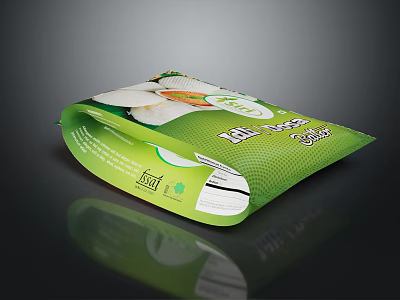 Green Snack Chips Packaging With Modern Design And Reflective Surface On Black Background 3d model