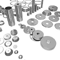 Various Mechanical Equipment Components Including Gears Washers Bolts Nuts And Spacers