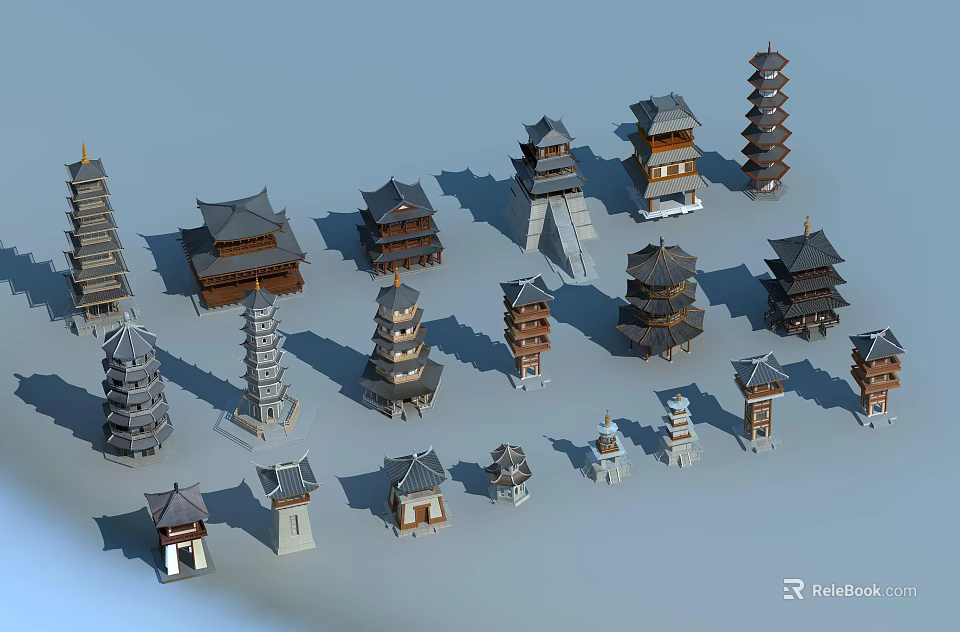Various Traditional Chinese Tower Models With Different Styles And Designs 3d model 