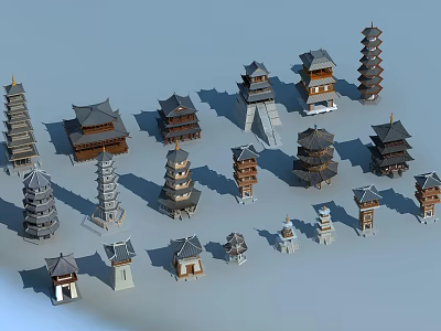 Various Traditional Chinese Tower Models With Different Styles And Designs 3d model