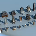Various Traditional Chinese Tower Models With Different Styles And Designs