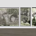 Window Blinds Covering Large Windows In Bright Modern Room With Outdoor Greenery View