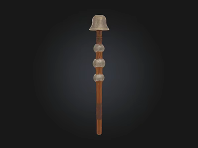 Decorative Wooden Staff With Metal Bell Top And Circular Ornaments Design 3d model