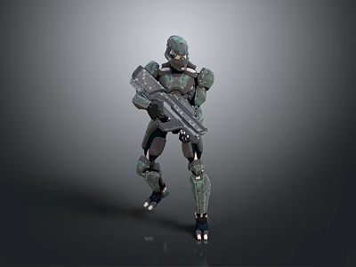 Futuristic Armored Sci Fi Character With Mechanical Weapon In Standing Pose 3d model