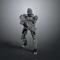 Futuristic Armored Sci Fi Character With Mechanical Weapon In Standing Pose 3d model