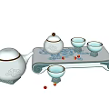 Elegant White Ceramic Tea Set With Teapot Teacups Tray Gold Accents And Decorative Beads