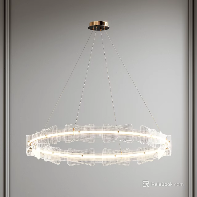 Modern Transparent Circular Chandelier with Sleek Hanging Structure and Elegant Lighting Glow 3d model 