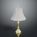 Elegant Table Lamp With Gold Base And White Fabric Lampshade On Shiny Surface