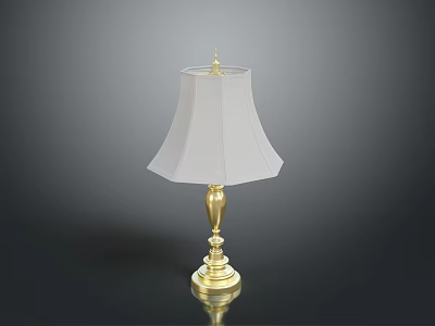 Elegant Table Lamp With Gold Base And White Fabric Lampshade On Shiny Surface 3d model