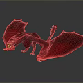 Red Fantasy Dragon With Spread Wings And Glowing Eyes In Dark Background