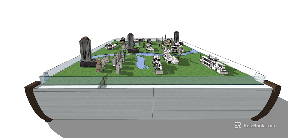 Commercial Equipment for Urban Model with High Rise Buildings Green Spaces and Water Features 3d model 
