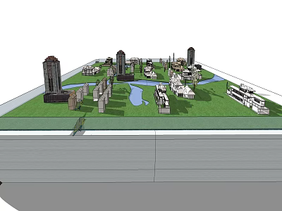 Commercial Equipment for Urban Model with High Rise Buildings Green Spaces and Water Features 3d model