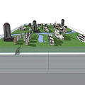 Commercial Equipment for Urban Model with High Rise Buildings Green Spaces and Water Features