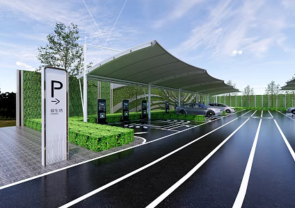 Modern outdoor parking lot new energy charging parking sign 3d model