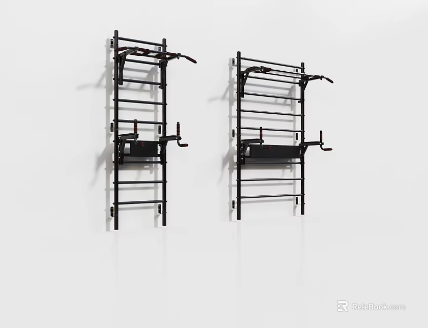 Black Wall Mounted Sports Equipment For Home Fitness With Multiple Exercise Bars And Racks 3d model 