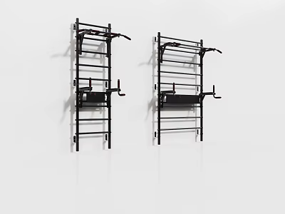 Black Wall Mounted Sports Equipment For Home Fitness With Multiple Exercise Bars And Racks 3d model