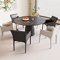 Modern Dining Table and Chair Round Dining Table 3d model