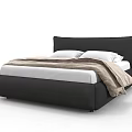 Modern Upholstered Double Bed with Black Headboard White Mattress White Pillows and Light Brown Blanket