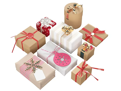 Decorative Ornament Gift Set With Colorful Wrapped Boxes Ribbons And Bows 3d model