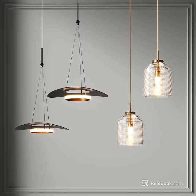 Modern Pendant Lights With Black Metal And Transparent Glass Design For Interior Decoration 3d model 