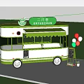Green And White Milk Tea Truck With Awning Blackboard Menu And Balloons Outdoor