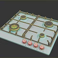 Four Burner Gas Stove With Metal Surface And Control Knobs Household Appliance
