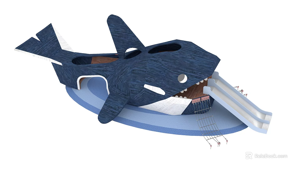 Shark Shaped Outdoor Playground Equipment With Slide For Kids Play Fun 3d model 