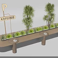 Outdoor Wooden Chair With Long Design Green Plants Small Tables And Coffee Signboard